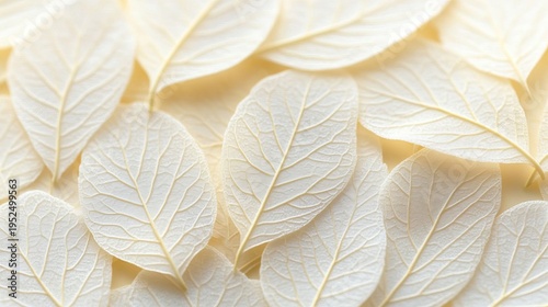 Translucent Elegance Delicate White Leaves with Visible Veins on Soft Beige Background