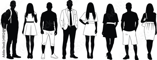 People silhouettes collection, men and women standing in casual and formal fashion outfits isolated illustration set for lifestyle and character design