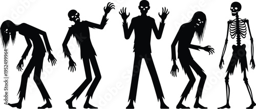 Running and fitness silhouette set, athletes jogging boxing jumping poses, sport activity people collection, workout training characters isolated vector illustration