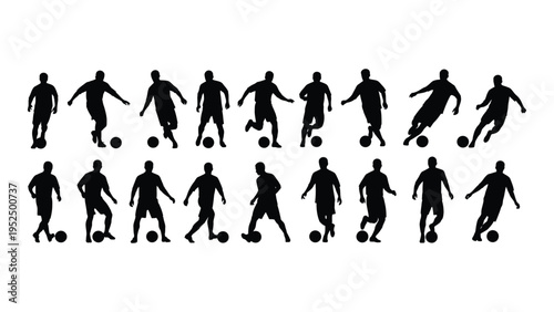 Silhouettes of soccer players in various poses