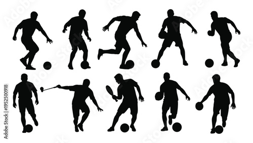 Silhouettes of soccer players in various poses