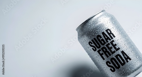 Chilled Silver Can with Sugar Free Soda Label, Minimalist Diet Drink Concept