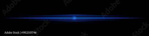 Abstract blue glowing streaks collection. Bright neon lines with spark dust and soft glare. Modern light effects isolated on dark background.