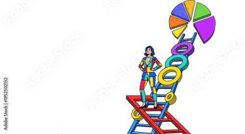 Ambitious female leader navigating complex market analytics to reach corporate milestones and drive strategic growth