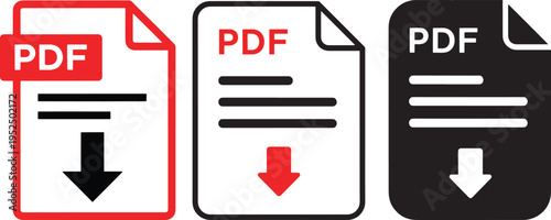 PDF Download Icon Set, Red and Black Variations