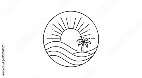 Vector tropical island sunset icon
