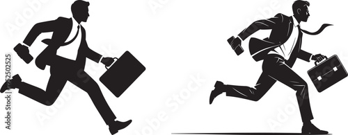 Silhouettes of businessmen running with briefcases, dynamic motion illustration
