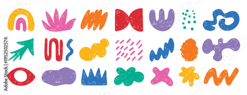colorful doodle abstract shapes. Naive elements noisy drawing texture. Abstract creative figure, grunge brushes. silhouette trendy quirky graphic