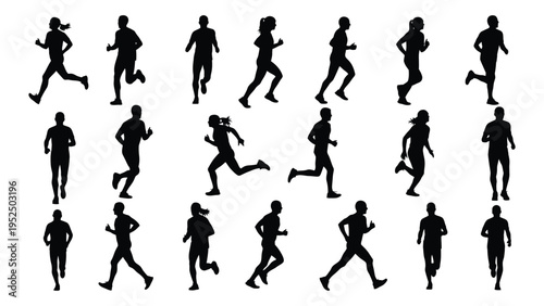 A group of people running in different poses