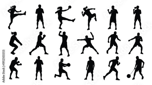 Silhouettes of people playing various sports