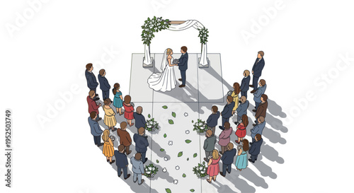 Wedding Ceremony Celebration with Guests Watching Bride and Groom Under Arch