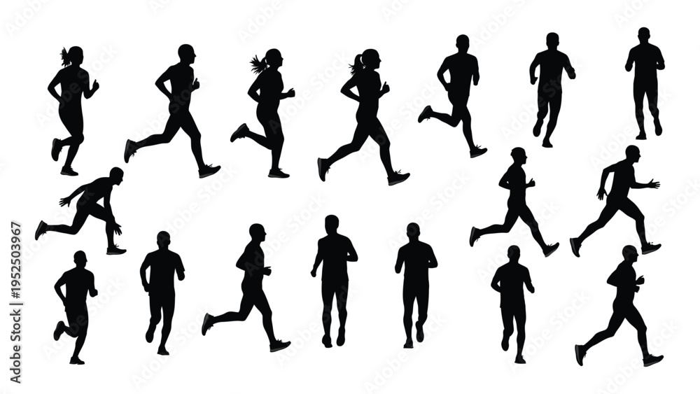 Fototapeta premium A group of people running in different poses