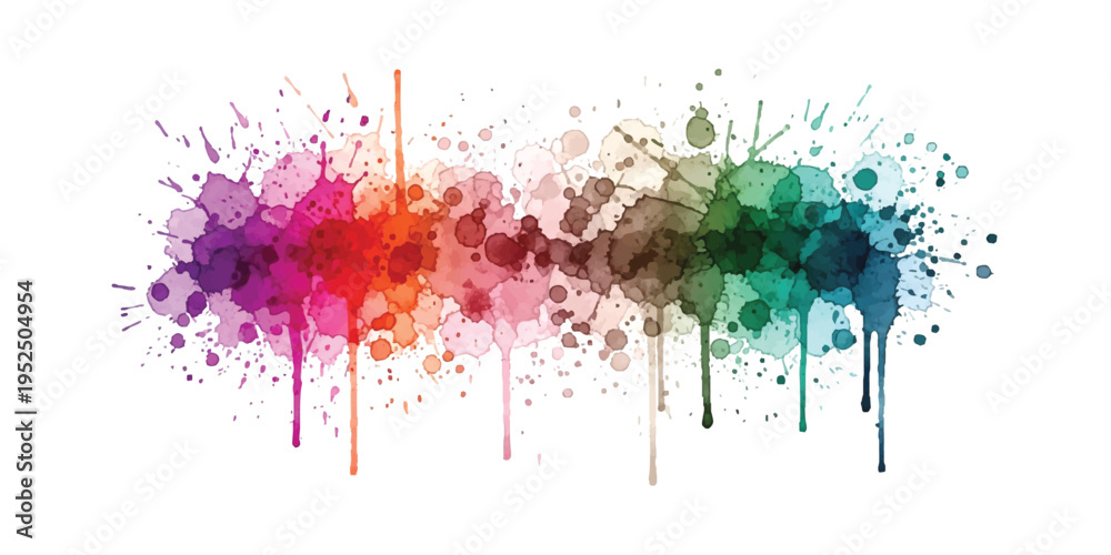 Fototapeta premium Vibrant multicolor paint splatter background with abstract watercolor effect vector illustration
