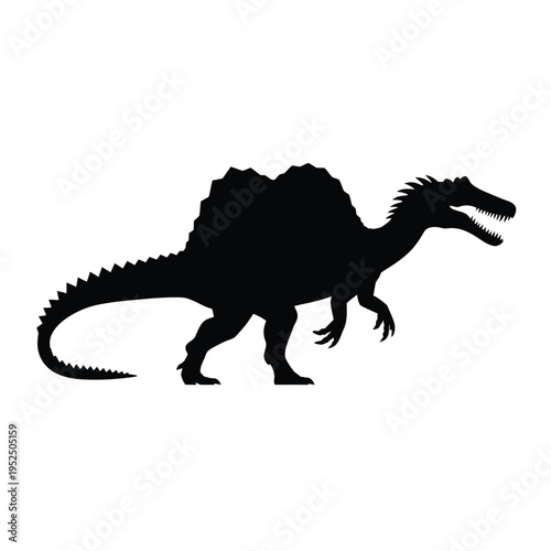 Silhouette of a spinosaurus dinosaur side view isolated on white