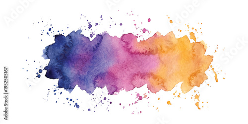 Vibrant watercolor splatter background with purple pink and orange hues vector illustration