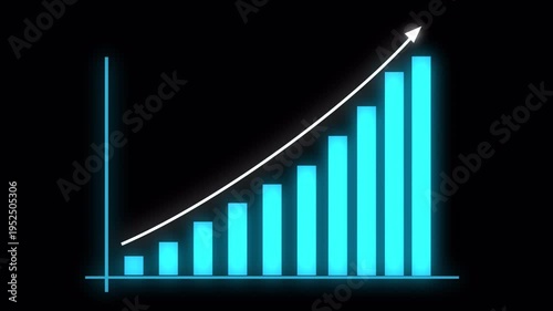 business graph with arrow going up, business graph on black background