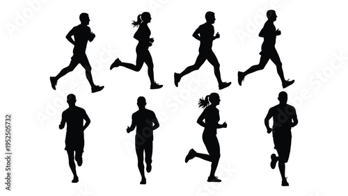 A group of people running in different poses