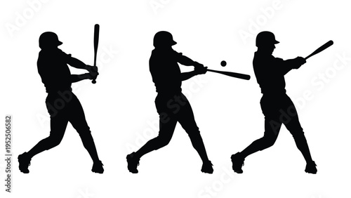 Three baseball players swinging bats in different positions