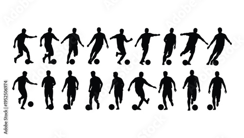 Silhouettes of soccer players in various poses