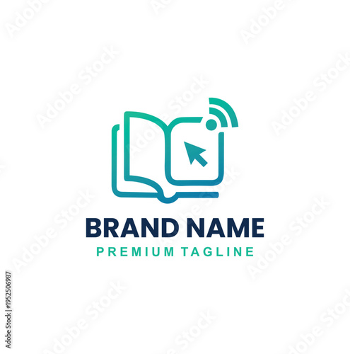 Professional modern online education book logo with wifi signal icon.