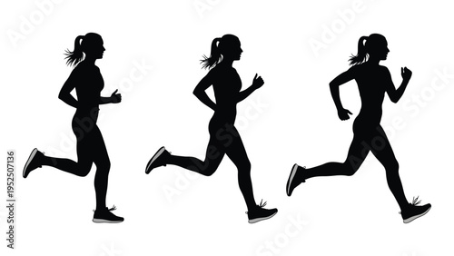 Silhouette of a woman running in three different poses