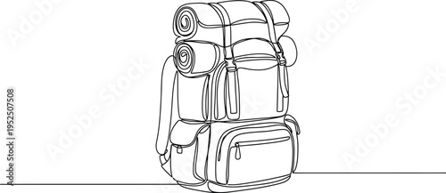 Backpack with sleeping bag and mat, travel and camping gear