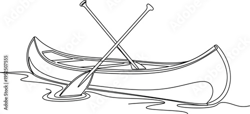 Canoe with Crossed Oars on Calm Water