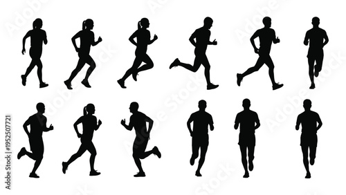 A group of people running in different poses