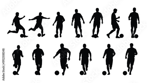 Silhouettes of soccer players in various poses
