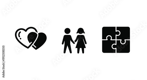 Love partnership and connection represented by simple icons silhouette