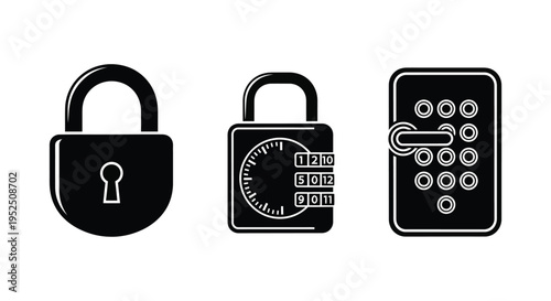 Three black lock icons representing security and access silhouette