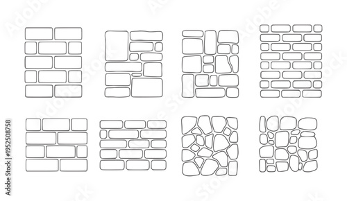 Eight different stone and brick wall patterns in outline texture
