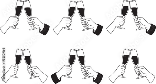 Hands clinking champagne glasses in celebration, toasting moment, cheers!, sparkling wine