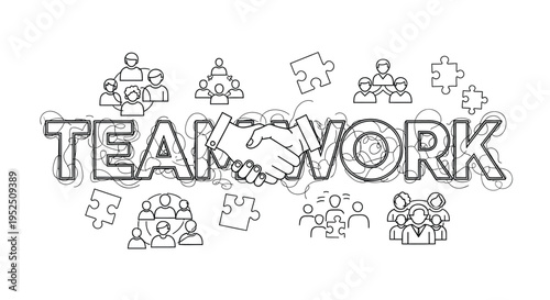 Vector illustration of teamwork concept with icons