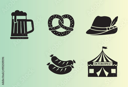 Oktoberfest icons with beer pretzel sausage and hat illustration