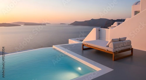 Serene summer day by the ocean with a stunning sunset view and luxury poolside retreat