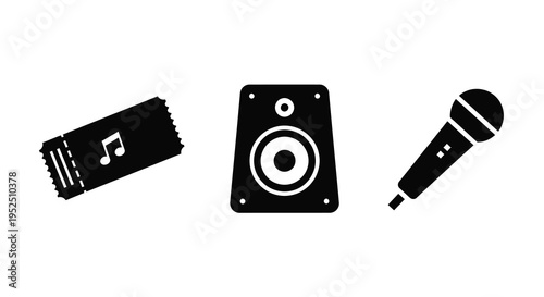 Concert imagery ticket speaker and microphone silhouette