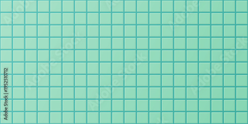 Blue tile pool wall, ceramic grid floor in kitchen or bathroom, teal color tile with blue grout on square mosaic. Green tile grid background with light overlay, toilet interior room or pool.