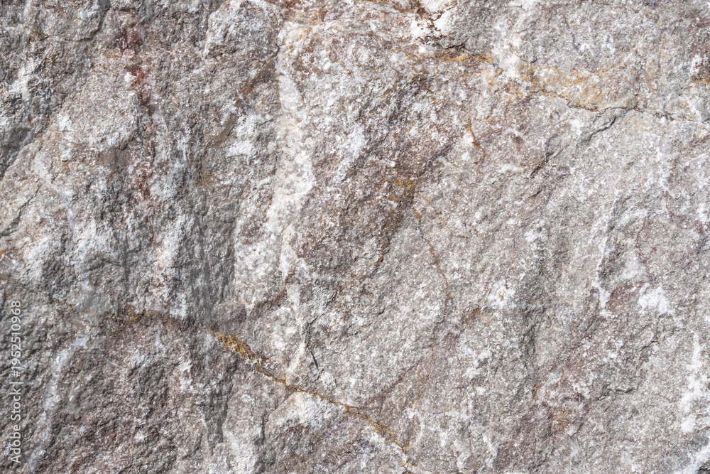 Obraz premium Close-up view of textured granite rock surface displaying natural patterns and colors, showcasing mineral deposits and geological features in a detailed manner