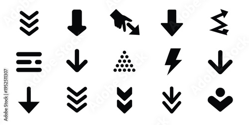 Swipe down arrow icon set for social media stories scroll down button symbol in vector design