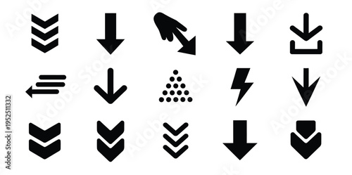 Swipe down arrow icon set for social media stories scroll down button symbol in vector design