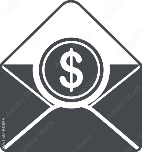 Email message with dollar coin money icon. email newsletter or electronic banking financial transaction