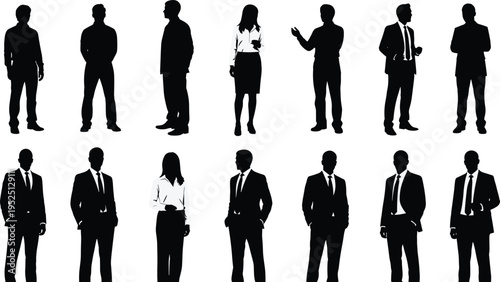 business people silhouettes collection men and women corporate poses set isolated on white background professional characters illustration office team concept