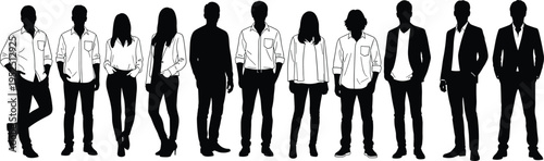 business people silhouettes collection standing men and women corporate team set isolated on white background professional characters illustration for design concept