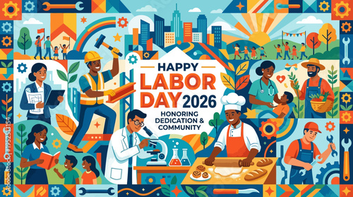 Happy Labor Day 2026: Honoring Dedication and Community with Diverse Workers.