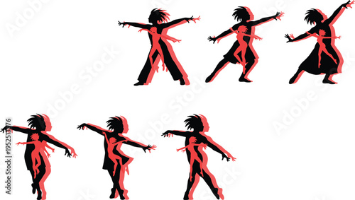 dance silhouettes collection dynamic motion double exposure style dancers set isolated on white background artistic movement illustration performance energy concept