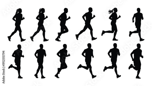 A group of people running in different poses
