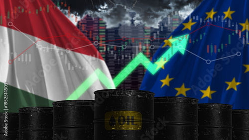 Canvas Print Hungary and EU Economic Trade Relations - Energy Market Trading Charts with Oil