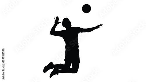 Man in black silhouette jumping to hit a ball