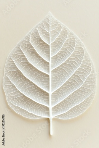 Close-up of a delicate skeleton leaf with transparent veins on a soft beige background